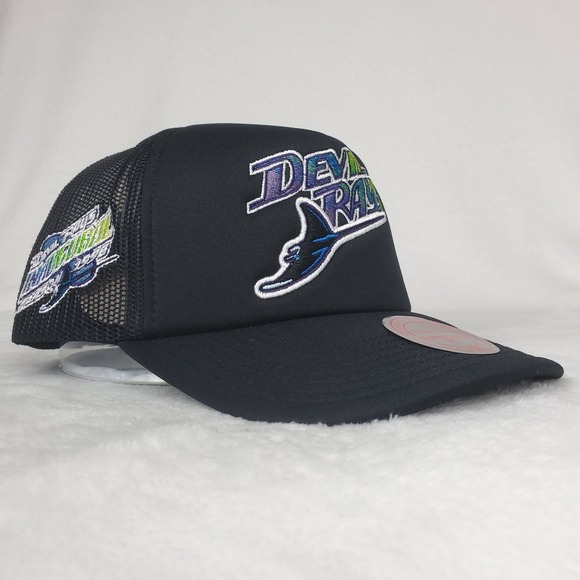 Tampa Bay Devil Rays Mitchell &‎ Ness MLB Foam Trucker Hat Cap 3D Logo Black NWT - Picture 3 of 8